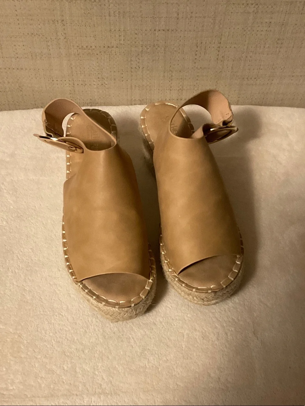 Catherine Malandrino Tan Leather Espadrille Platform Slingback Sandals